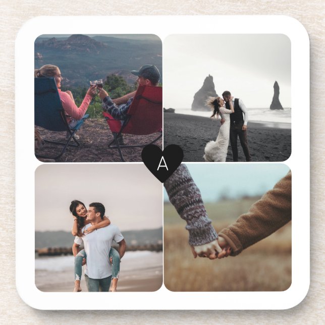 Porta-copo Colagem de Fotos e Monograma do Newlyweds (Frente)