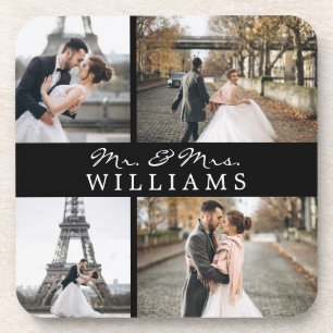 Porta-copo Colagem de Fotos Moderna Monograma de Newlyweds Pr