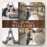 Porta-copo Colagem de Fotos Moderna Monograma Novo Madeira Ru<br><div class="desc">Celebre seu casamento recente com esta 4 foto,  design monograma.</div>