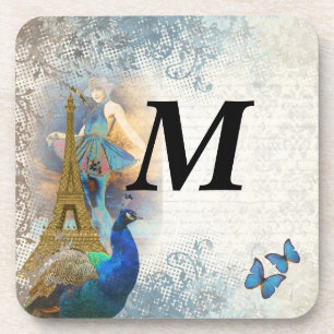 Porta-copo Colagem de pavão de Paris