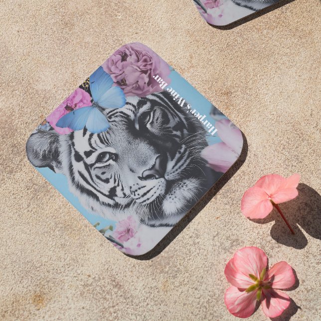 Porta-copo Colagem de Tigre de Arte Pop e Borboletas (Criador carregado)