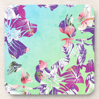 Porta-copo Colagem Floral Tropical Moderna em Aqua
