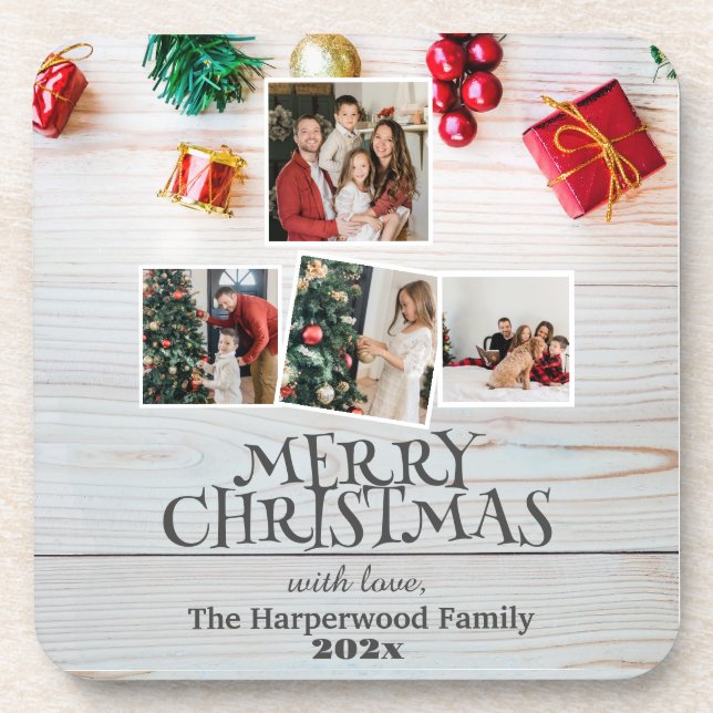 Porta-copo colagem fotográfica simples e elegante de natal (Frente)