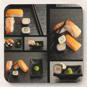 Porta-copo Coleção do sushi no fundo preto