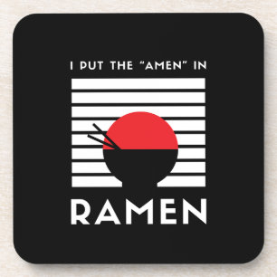 Porta-copo Coloco o "Amém" no Ramen Preto e Branco Divertid