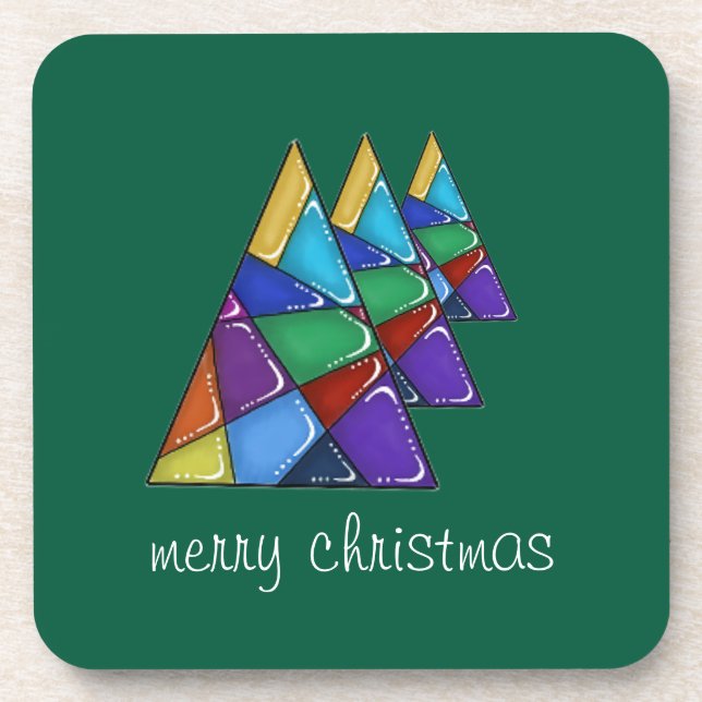 Porta-copo Colorful Patchwork Christmas Tree Coasters (Frente)