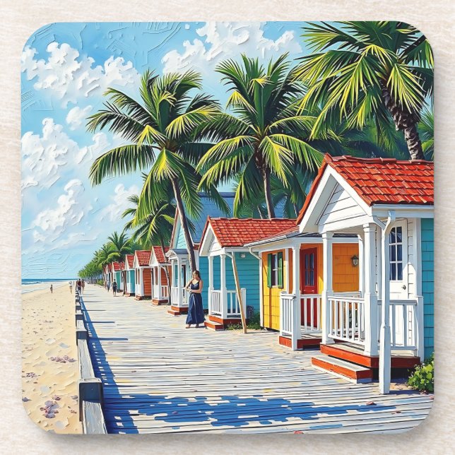 Porta-copo Colorful Tropical Vibrant Beach Huts (Frente)