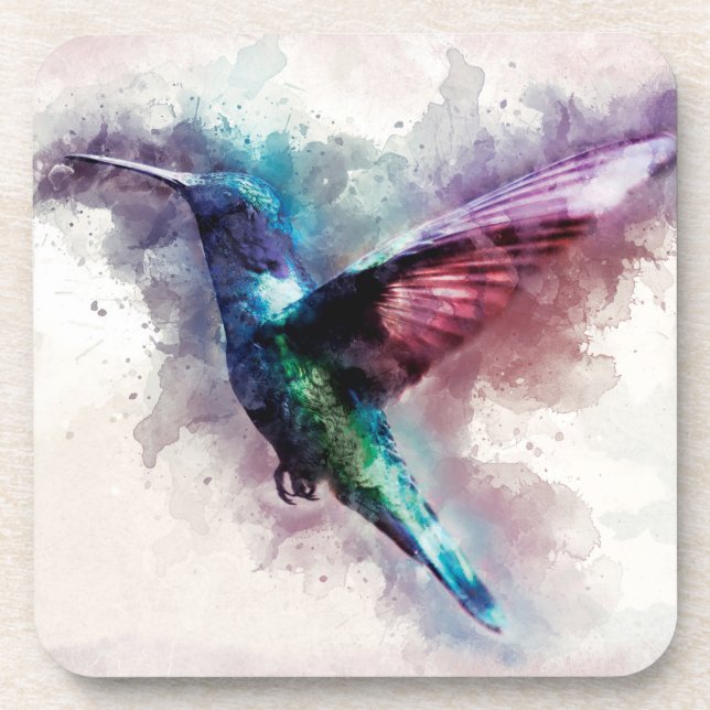 Porta-copo Colorful Watercolor Hummingbird (Frente)