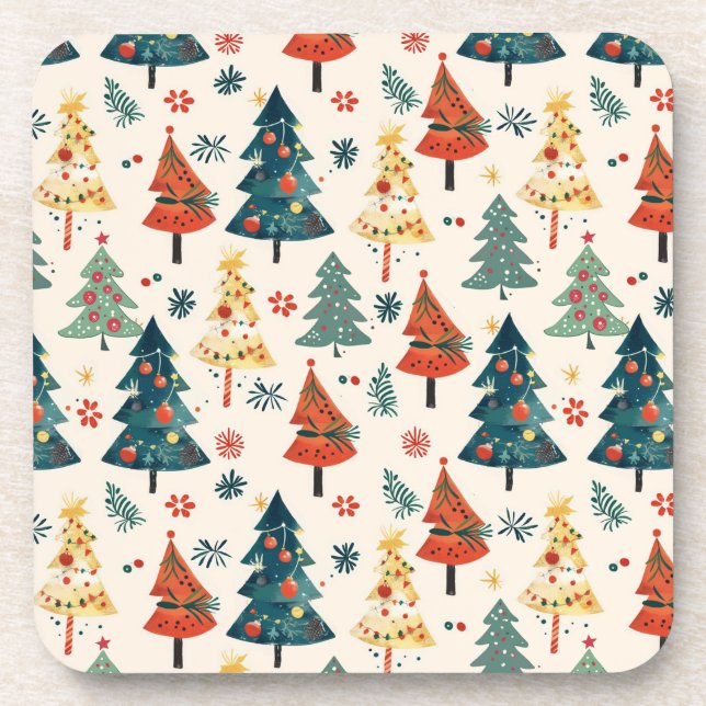 Porta-copo Colourful Christmas Pine Trees Seamless Pattern (Frente)