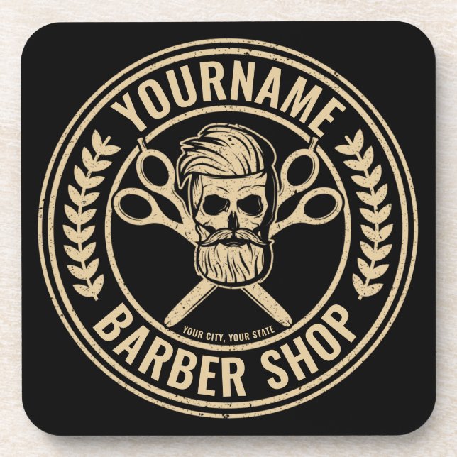 Porta-copo Compro de Barber Personalizado Skull Rockabilly Sa (Frente)