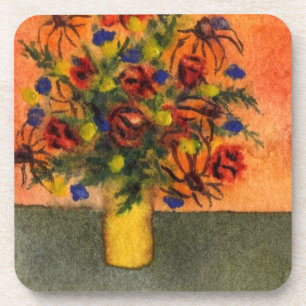 Porta-copo Conjunto de Portas copos Florais "Vaso Amarelo"