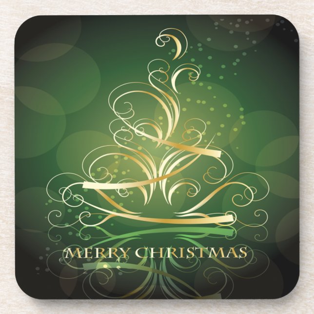 Porta-copo Conjunto Dourado de árvores de Natal de Fita Porta (Frente)