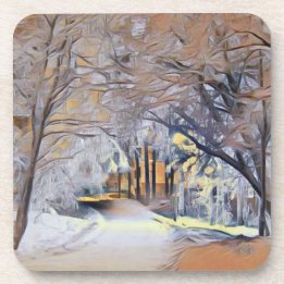 Porta-copo Cor da água moderna das árvores neves coloridas