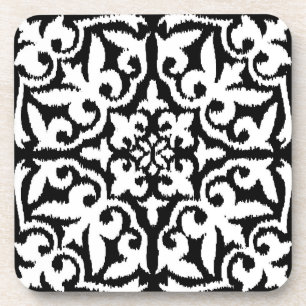 Porta-copo Cor damasco de Ikat - preto e branco
