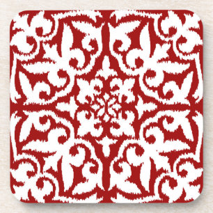 Porta-copo cor damasco Ikat - Vermelho e Branco Escuro