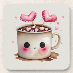 Porta-copo Cor-de-rosa-branca e creme Mug de chocolate quente