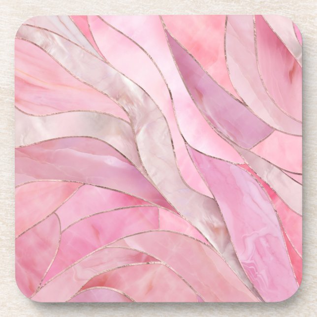 Porta-copo Cor-de-rosa-rosa - Ondas de mosaico (Frente)