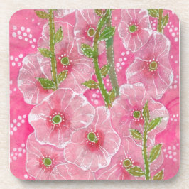 Porta-copo Cor Rosa Hollyhock Mallow Malva Flor Pintura Flora