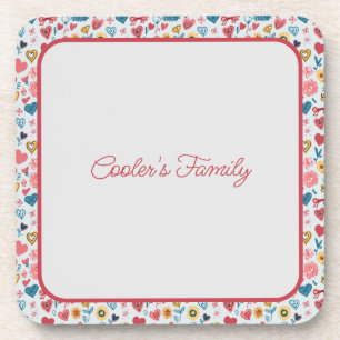 Porta-copo Coração e Flores de Pastel Crayon