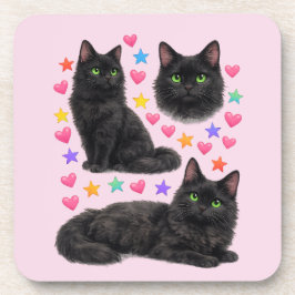 Porta-copo corações arco-íris y2k gato preto kawaii fofo