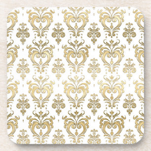 Porta-copo Corações Brancos e Dourados Elegantes Damask do Di
