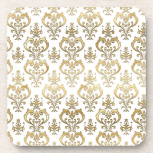 Porta-copo Corações Brancos e Dourados Elegantes Damask do Di