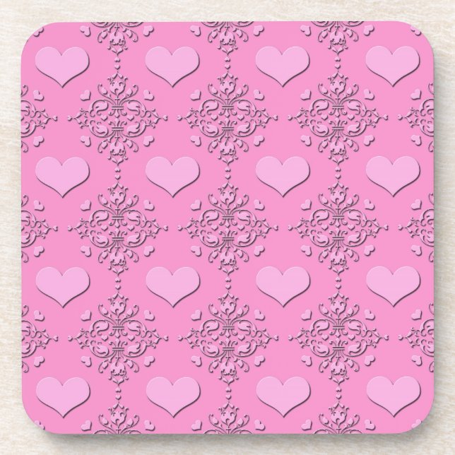 Porta-copo Corações de Damasco Rosa Doce (Frente)