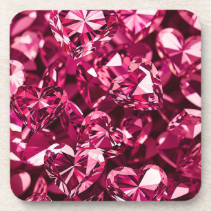 Porta-copo Corações de Diamante Cristal Rosa