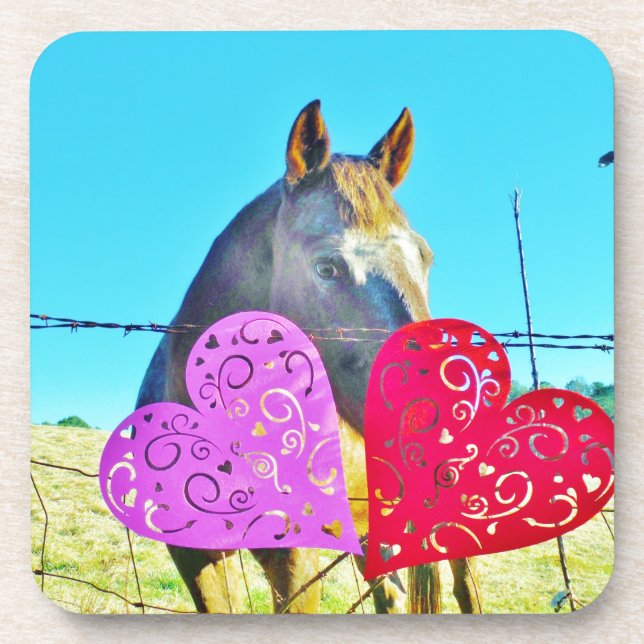 Porta-copo Corações Namorados de cavalo branco e castanho (Frente)