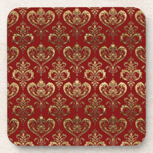 Porta-copo Corações Vermelhos e Dourados Elegantes Damask do