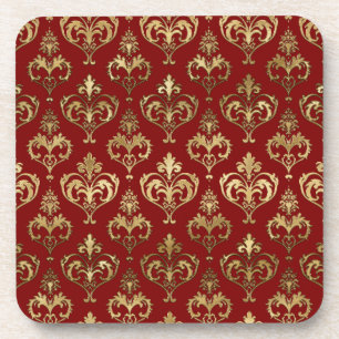 Porta-copo Corações Vermelhos e Dourados Elegantes Damask do 