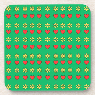 Porta-copo Corações vermelhos e formas florais amarelas no Ve