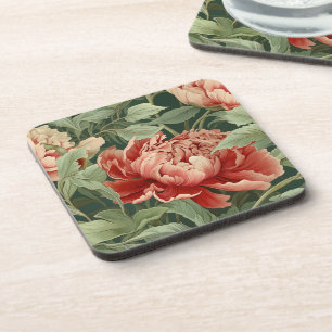 Porta-copo Coral de Estilo Vintage e Jardim de Pedônias de Es