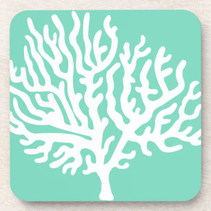 Porta-copo Coral do Mar Branco Costeiro e Vidro do Mar Verde