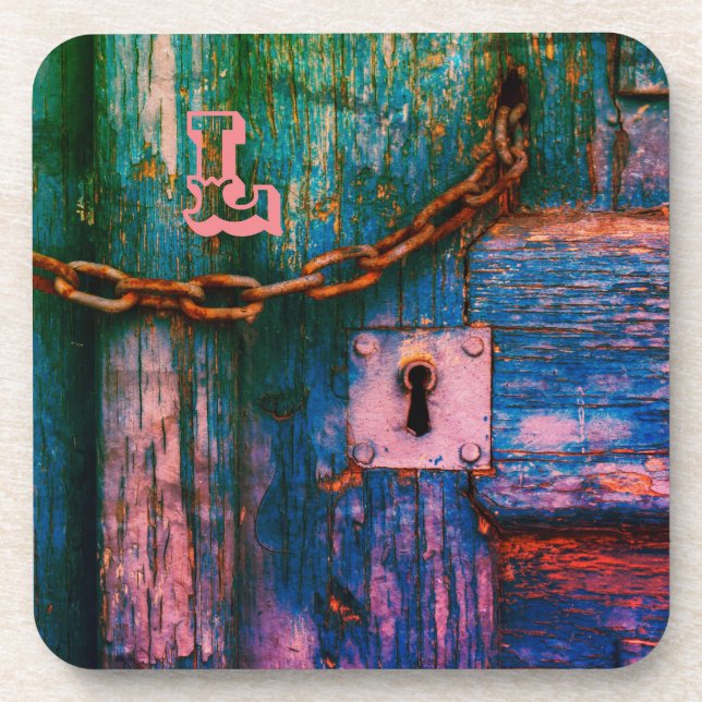 Porta-copo Corda azul-rosa, cortada em madeira pintada russa (Frente)