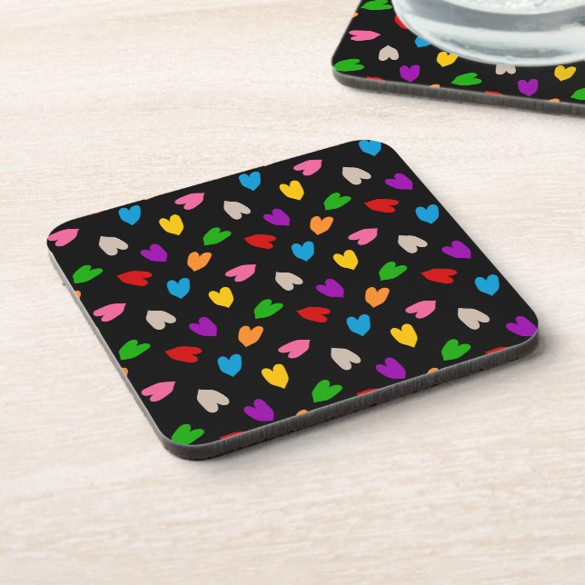 Porta-copo Cores Amor Corações Padrão Design Preto  (Left Side)