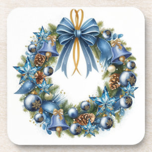 Porta-copo Coroa de Natal Azul e Dourada