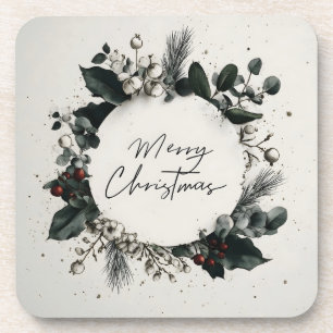 Porta-copo Coroa de Natal Botânica com "Feliz Natal"