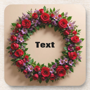 Porta-copo Coroa Floral com Rosas Vermelhas e Flores Cor-de-R