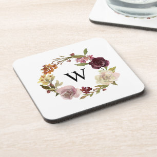 Porta-copo Coroa Monograma Aquarela Floral Branca