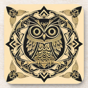 Porta-copo Coruja Ornamental Dourada com Desenho Decorativo