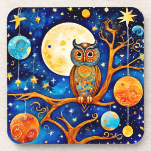 Porta-copo Coruja Whimsical Celestials: Estrelas, Lua, Planet