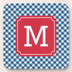 Porta-copo Country Chic Blue Gingham Personalize Monograma