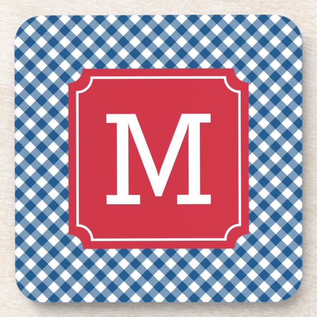 Porta-copo Country Chic Blue Gingham Personalize Monograma (Frente)