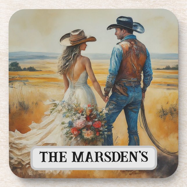 Porta-copo Country Western Wedding Watercolor (Frente)