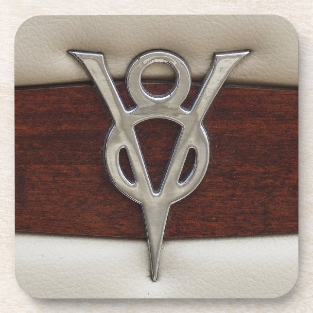 Porta-copo Couro e madeira do emblema do cromo de V8 (Frente)