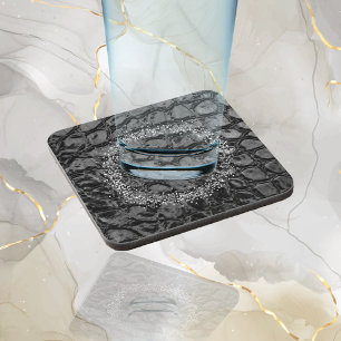 Porta-copo Couro Preto de Alligador  Seu logotipo