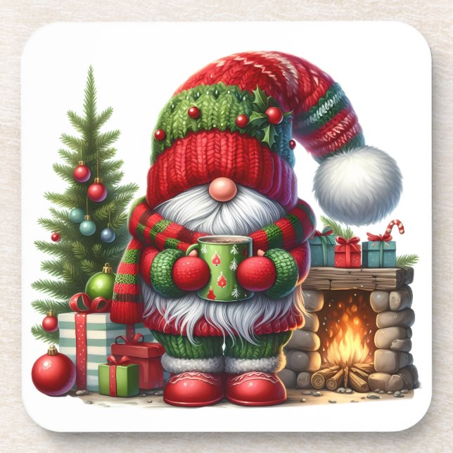 Porta-copo Cozy Christmas Gnome Art – Festive Holiday (Frente)