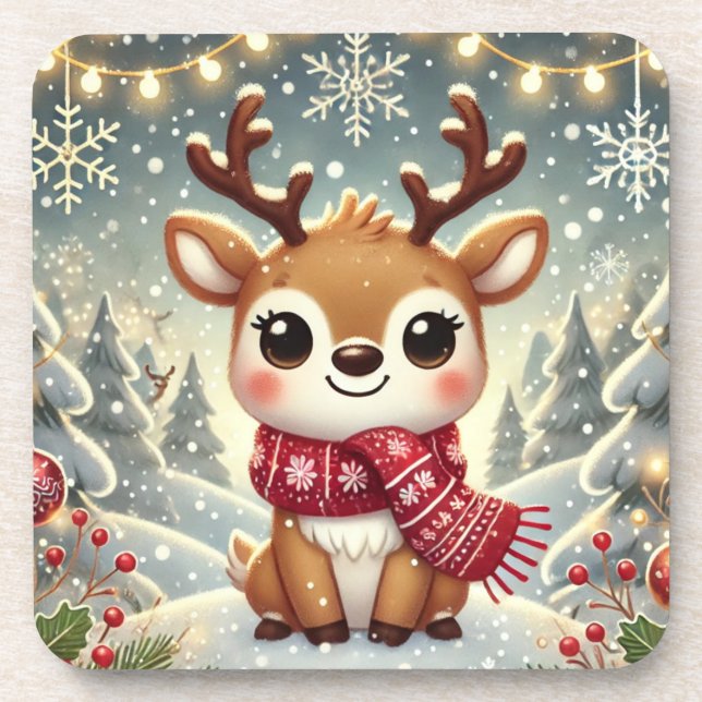 Porta-copo Cozy Christmas Reindeer in a Winter Wonderland (Frente)