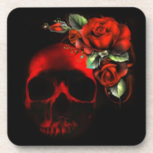 Porta-copo Crânio e rosas vermelhos